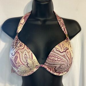 Victoria's Secret Pink Paisley halter Bikini Top 36C VS Logo on Gold Clasp